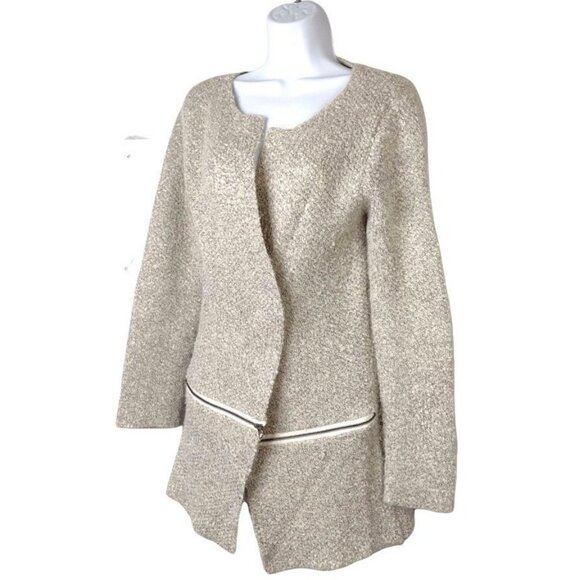 PATRIZIA LUCA MILANO Zip Detail Knit Midi Cardigan Sweater Sz S Melange Beige - Picture 2 of 6